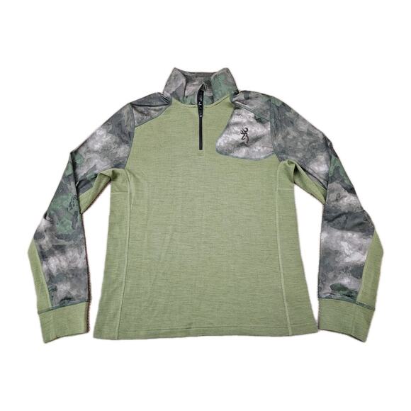 Browning Sweater Pullover Mens Large Camo Wool Blend Speed Thumbholes Hunting - Picture 1 of 9